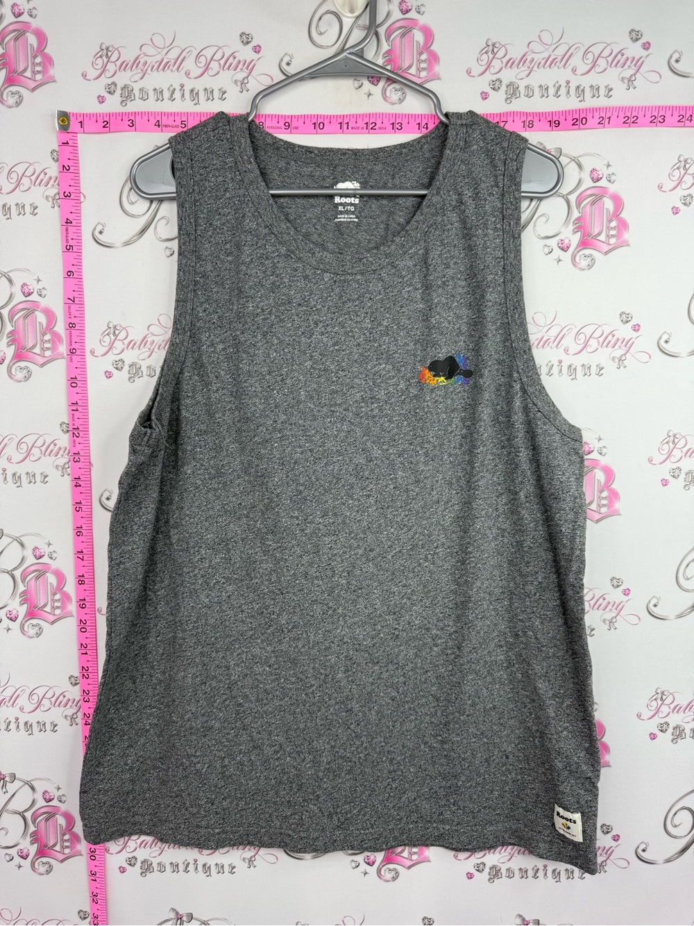 Roots tank it’s all love Grey Sleeveless Tank with Small Multicolor Logo